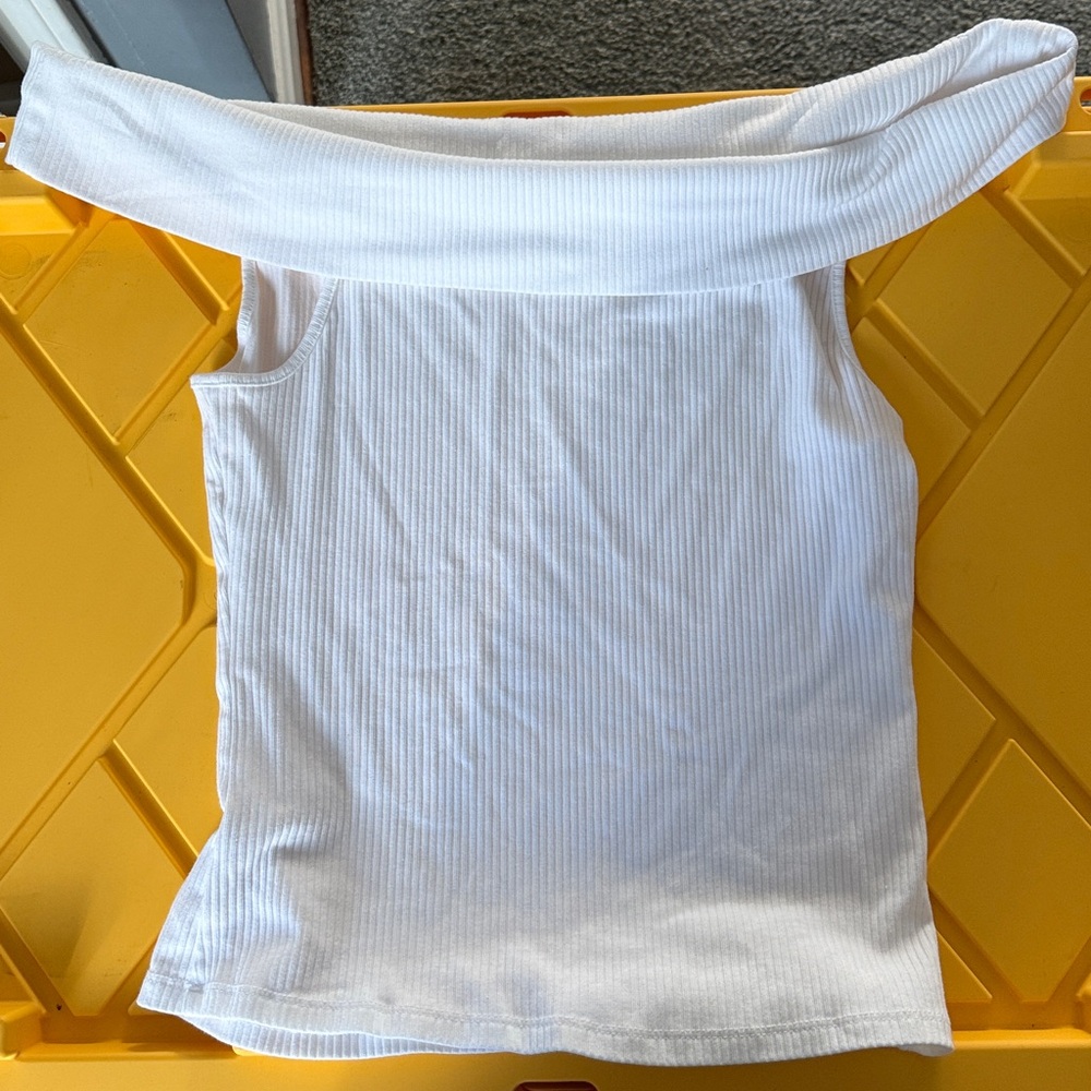 Old Navy Cream Ribbed Off the Shoulder Top